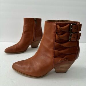 Frye Brown Leather Ankle Booties Reina Twist Cognac Size 7 Southwestern Cowgirl